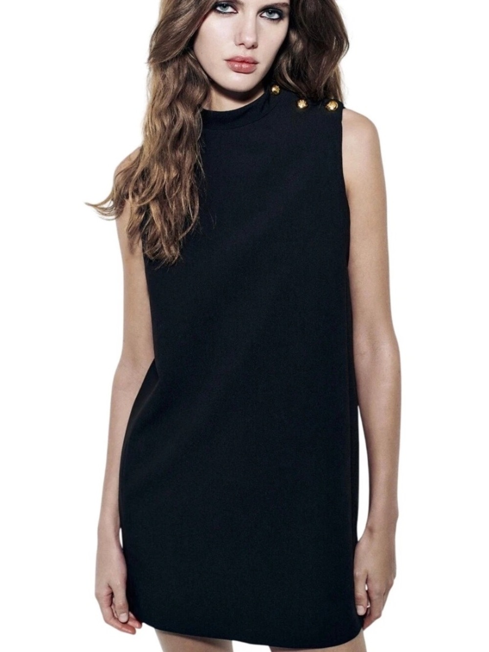 Zara Black Gold Button Sleeveless Mini Dress (M)